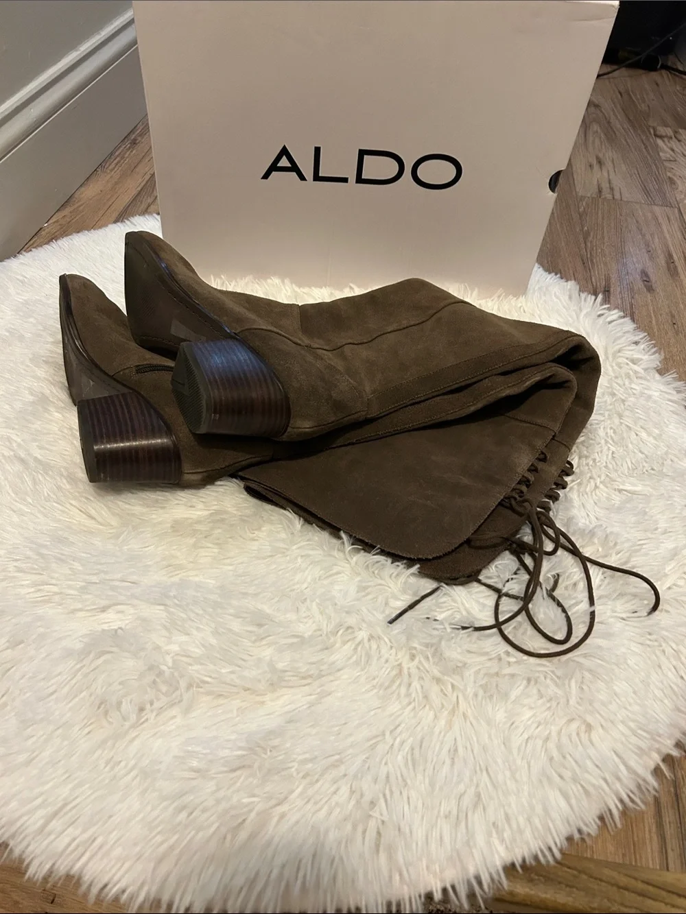 Aldo Taupe Suede Over-the-Knee Lace-Up Boots